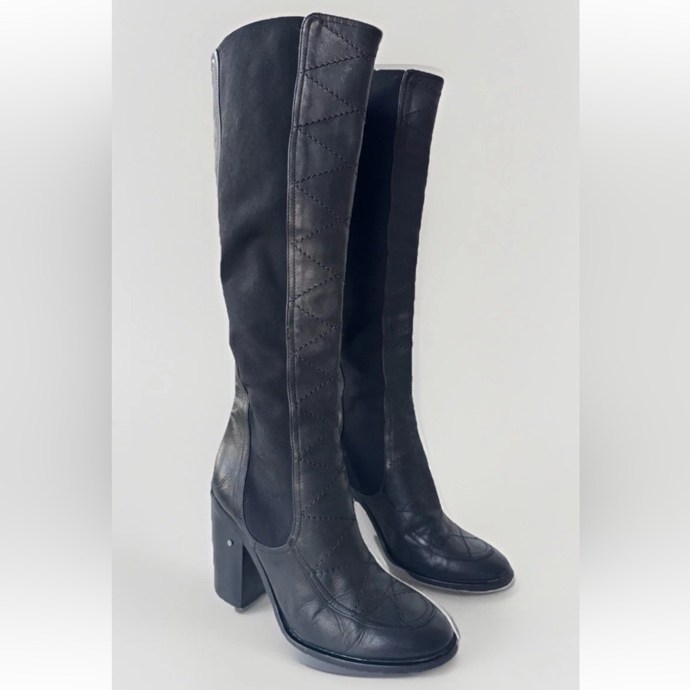 Laurence Dacade Moto Quilted Leather Suede Tall Heel Boots Shoes Size 37